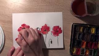 Рисуем маки акварелью. How to draw watercolor poppies
