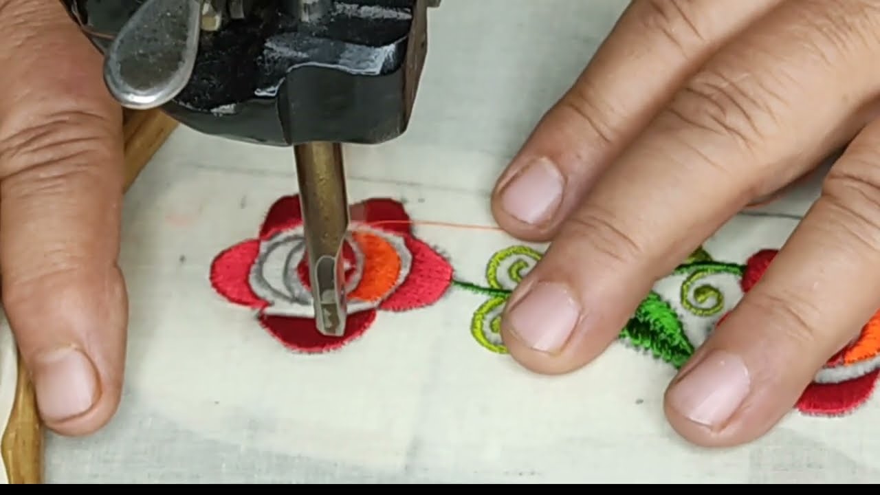 Beautiful  border design with machine embroidery