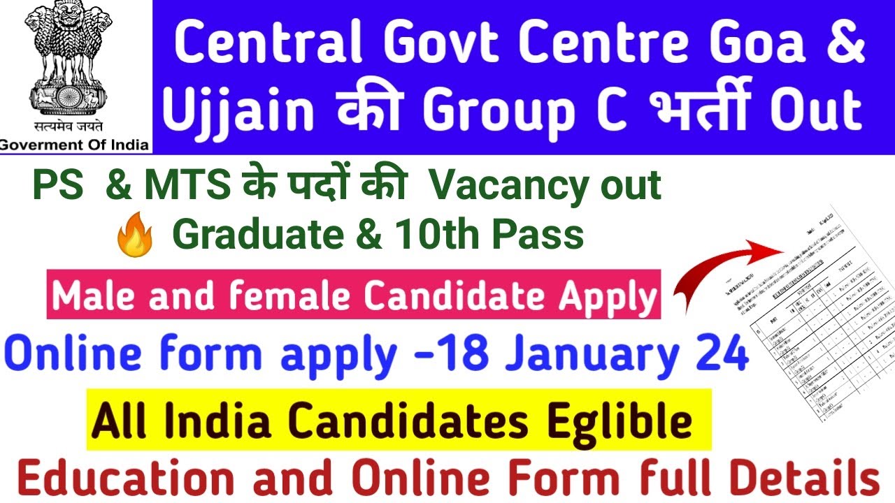 Central government Goa & Ujjain Centre Group C Recruitment Out Central