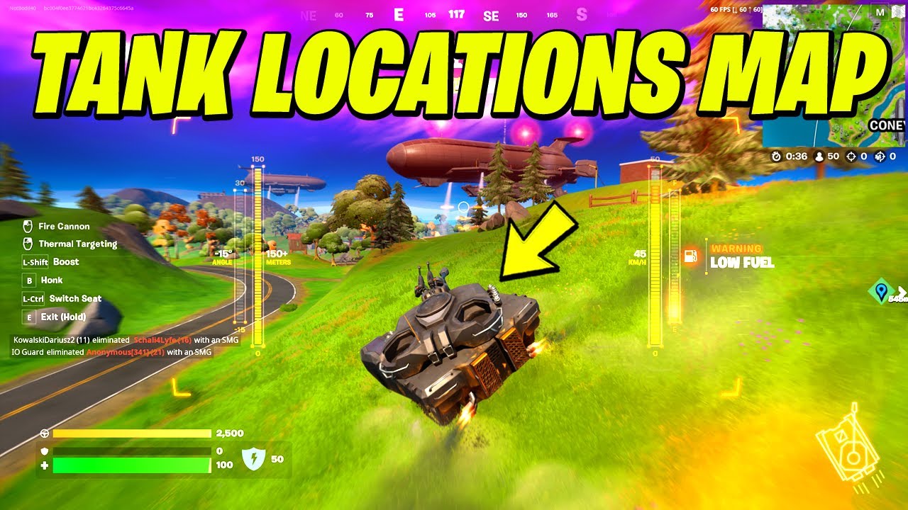 TANK LOCATIONS MAP & Travel 300 meters in a Tank (Fortnite) YouTube
