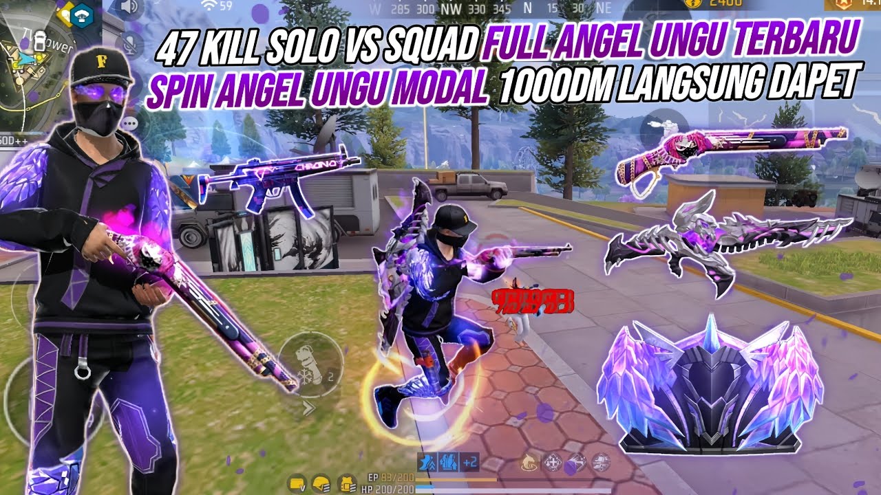 47 KILL SOLO VS SQUAD FULL ANGEL UNGU TERBARU !!! HOKI SPIN ANGEL UNGU MODAL 1000DM LANGSUNG DAPET