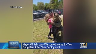 Mayor of Salisbury Welcomed Home By Two Daughters After Year Deployment