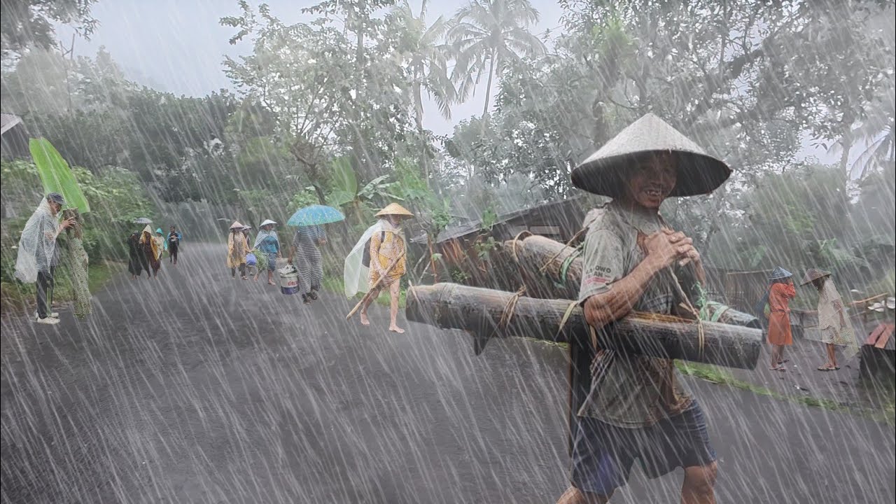 Сильный дождь, гром и сильный ветер обрушились на мою деревню |Дождь в горной деревне Индонезии |Сон