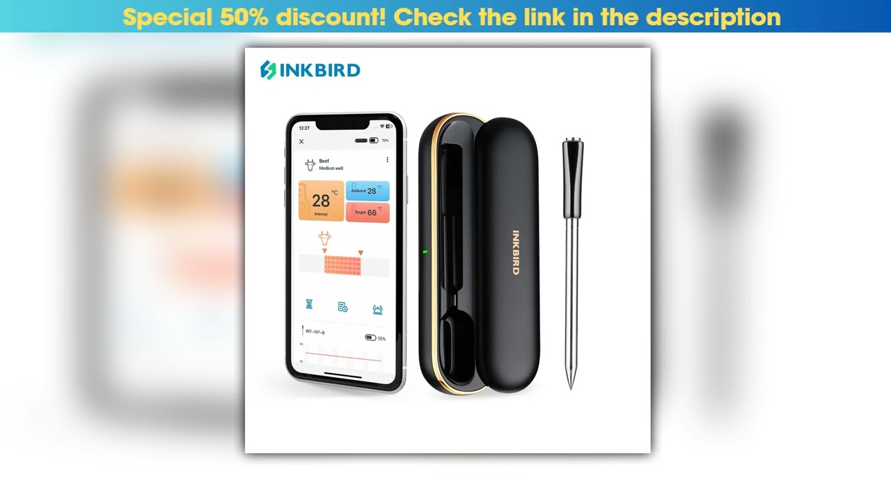 INKBIRD Wireless Meat Thermometer INT11PB Bluetooth Meat Thermometer Wireless for Grilling Smoking