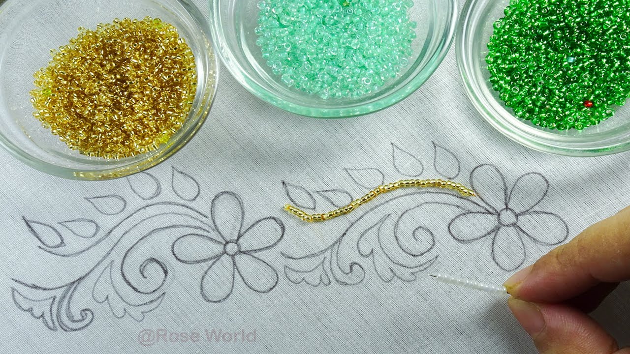 Beads embroidery new border line design, Beads work by Rose World