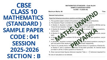 CBSE CLASS 10  CODE : 041  SAMPLE PAPER SESSION 2025-2026 MATHEMATICS STANDARD SOLUTION SECTION : B 