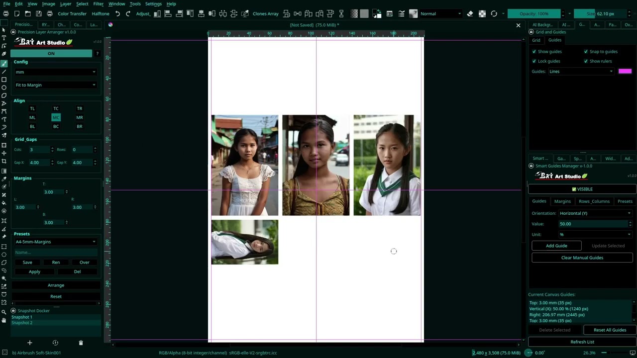Precision Layer Arranger:Arranging layers with Smart Guides  in Krita on Linux, Ubuntu Studio-Part2