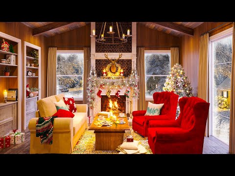 Cozy Christmas Ambience in Wooden Cabin 🎅🎶 Relaxing Christmas Music Ambience & Crackling Fireplace 🔥