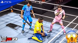 WWE 2K23 - Messi & Neymar vs. Ronaldo - 2 on 1 Tornado Handicap Match | PS5™ [4K60]