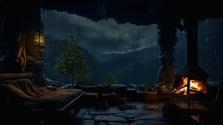 Drift into Deep Sleep 🌧️ Cozy Rainy Cave with Gentle Thunder & Fire Sounds to Melt Stress 🔥😴