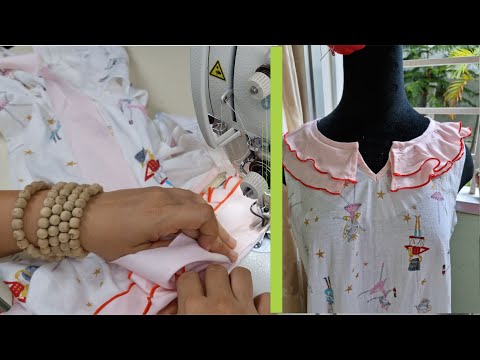 Video Cắt may áo kiểu nữ cổ bèo hai tầng chất liệu vải... - youtube