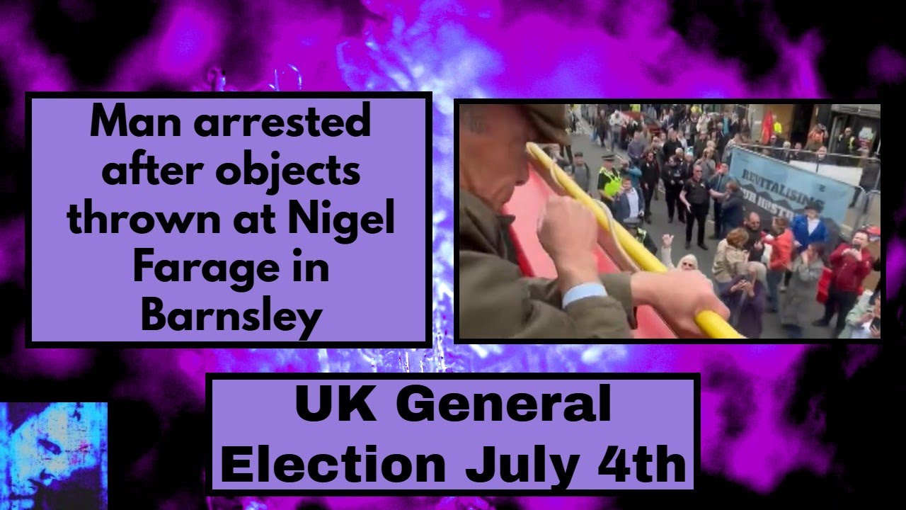 Man arrested after objects thrown at Nigel Farage in Barnsley - YouTube
