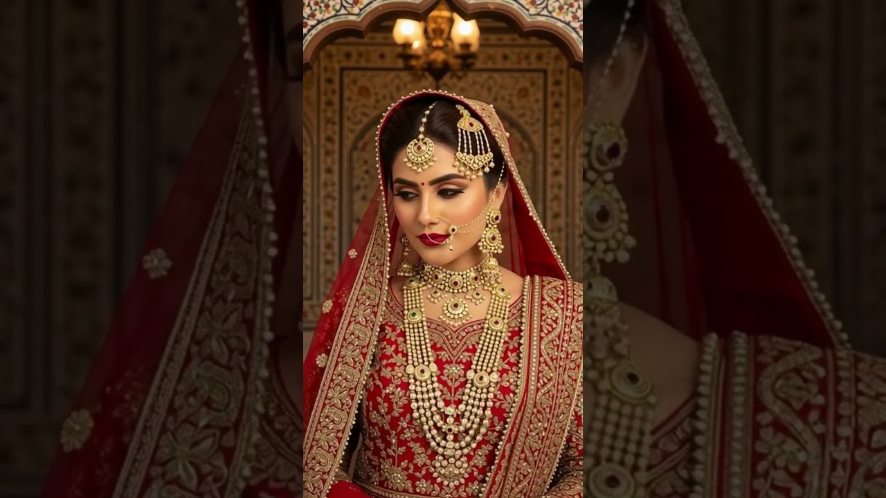 Royal Red Dress with Golden Jewellery & Soft Makeup Bridal Styling 👑👰‍♀️ | 