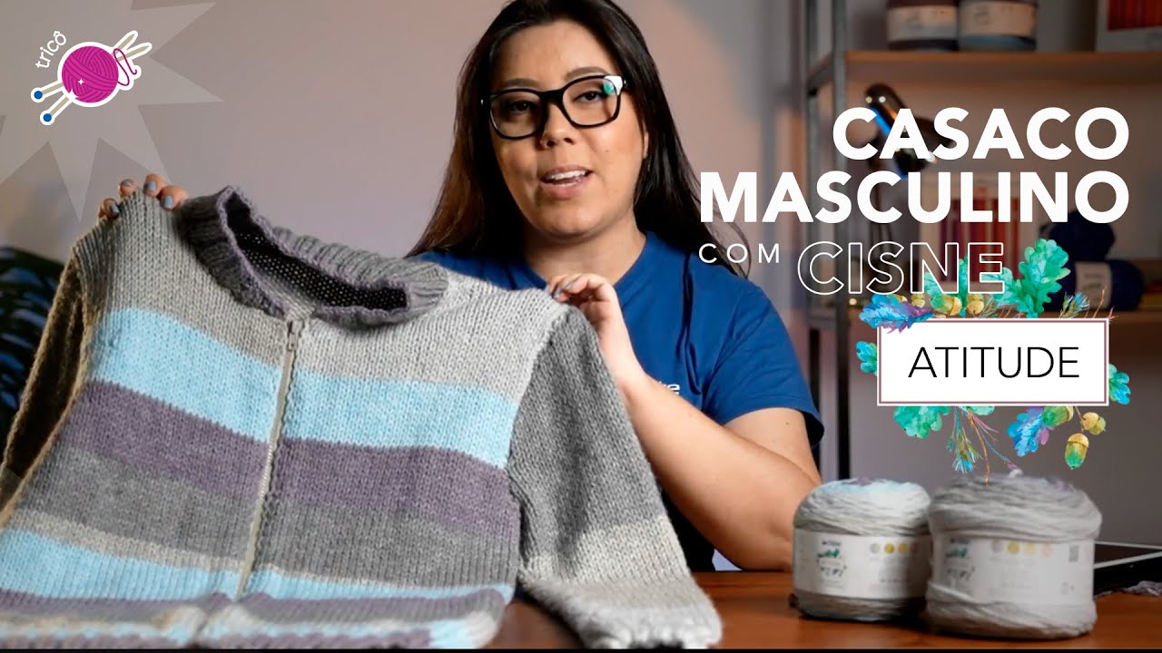 Casaco masculino de tricô com Cisne Atitude: faça já o seu! | TRICÔ