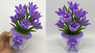 Diy  Cara Membuat Bunga Dari Kawat Bulu Yang Mudah Dan Simple  Pipe Cleaner Flower Pot