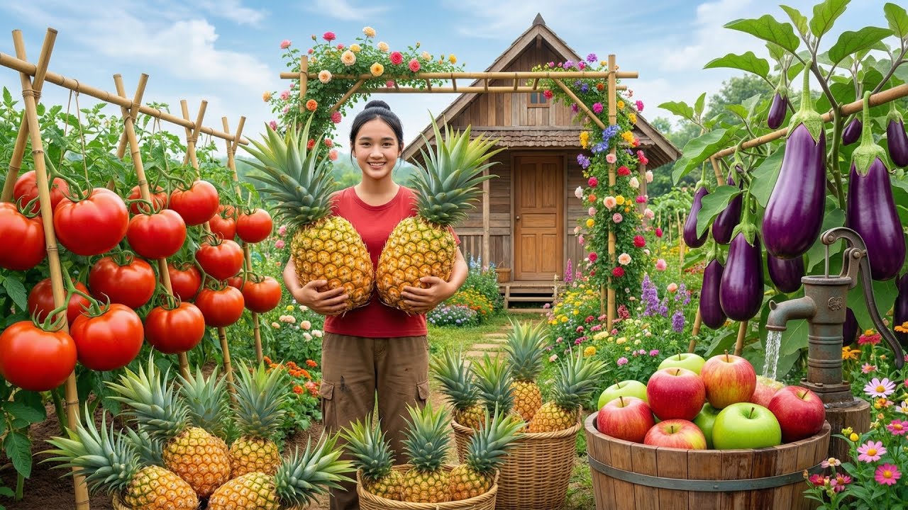 Harvesting Tons of GIANT Tomatoes, Eggplants & Pineapples to Sell at the Market | Living With Nature