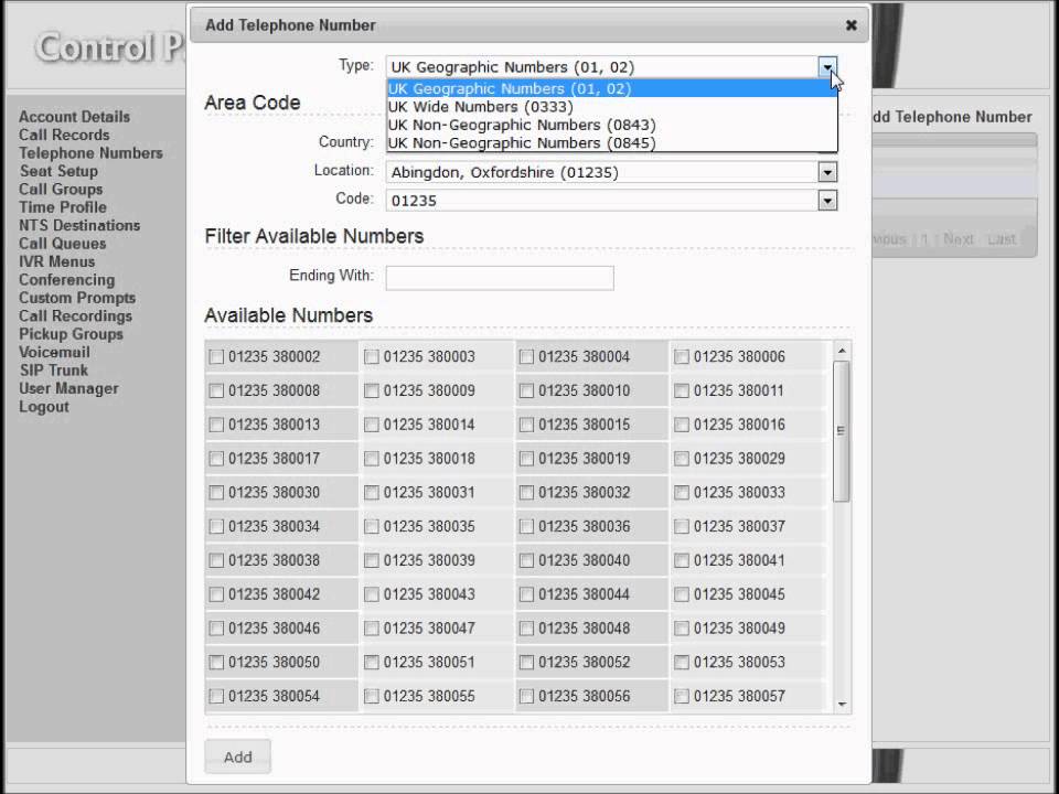 Adding and Configuring Telephone Numbers on Siplicity Group Hosted PBX
