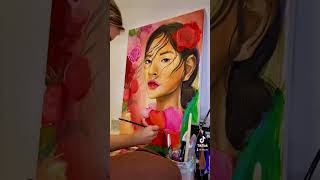 Kobieta wśród róż i piwonii 🌹💐 #art #artwork #acrylicpainting #malarstwo #obraz #woman #kobieta