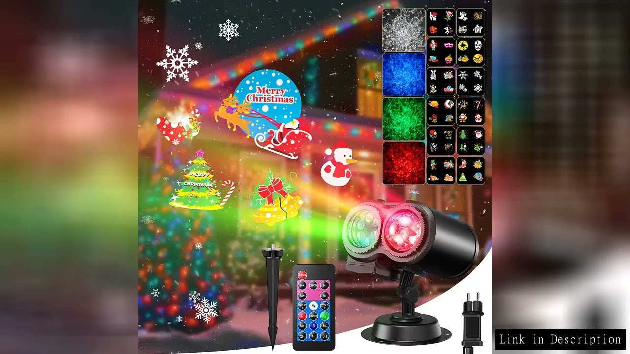 2-in-1 Holiday Projector Light, Double Head 4 Kinds Ocean Waves &12 Pattern Cards, Remote Control, T