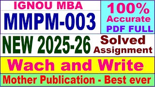 MMPM 003 solved assignment 2025-26 in English || mmpm 003 solved assignment 2026 || ignou mmpm3