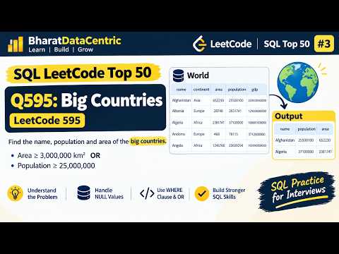 LeetCode SQL 50 Q3: Big Countries | Problem 595 SQL Solution | WHERE + OR