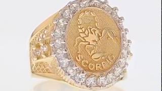 Solid Yellow Gold Mens Zodiac CZ Ring - Scorpio (JL#1933)
