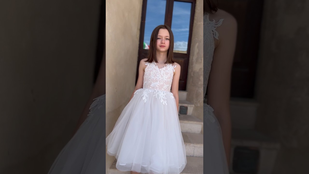 HEBEOS-A-Line/Princess Tulle Lace V-neck Sleeveless Knee-Length Flower Girl Dresses