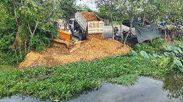 Landfill Expansion! Komatsu Dozer Clears & Fills a Pond with 5-Ton Dump Trucks