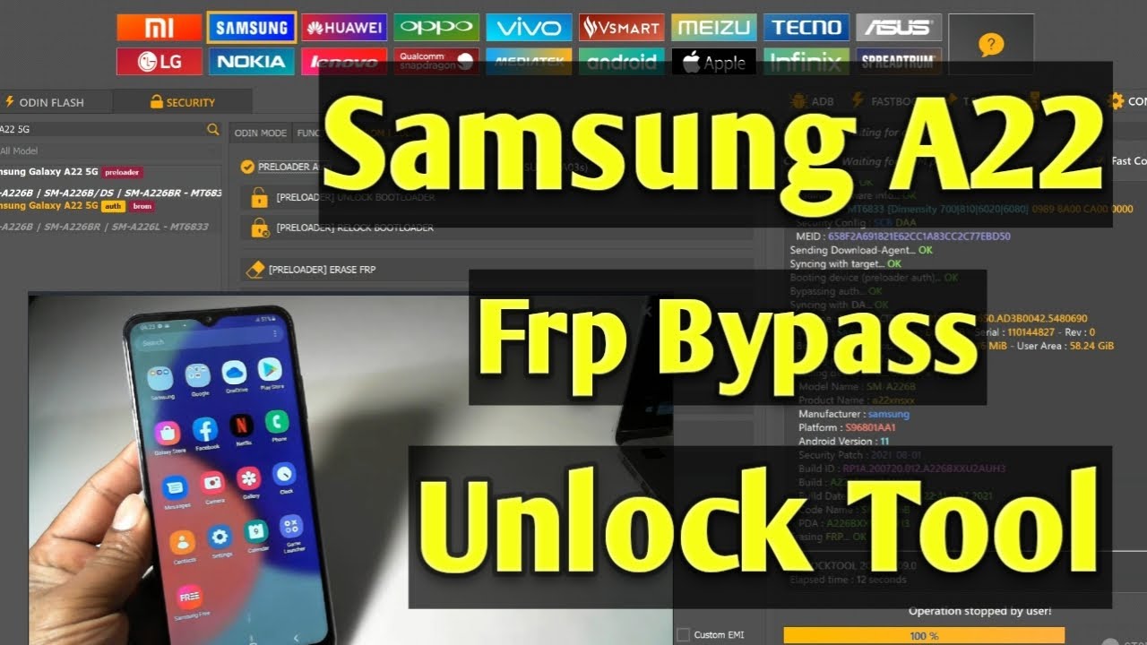 Samsung A22 Frp Bypass Unlock tool - YouTube
