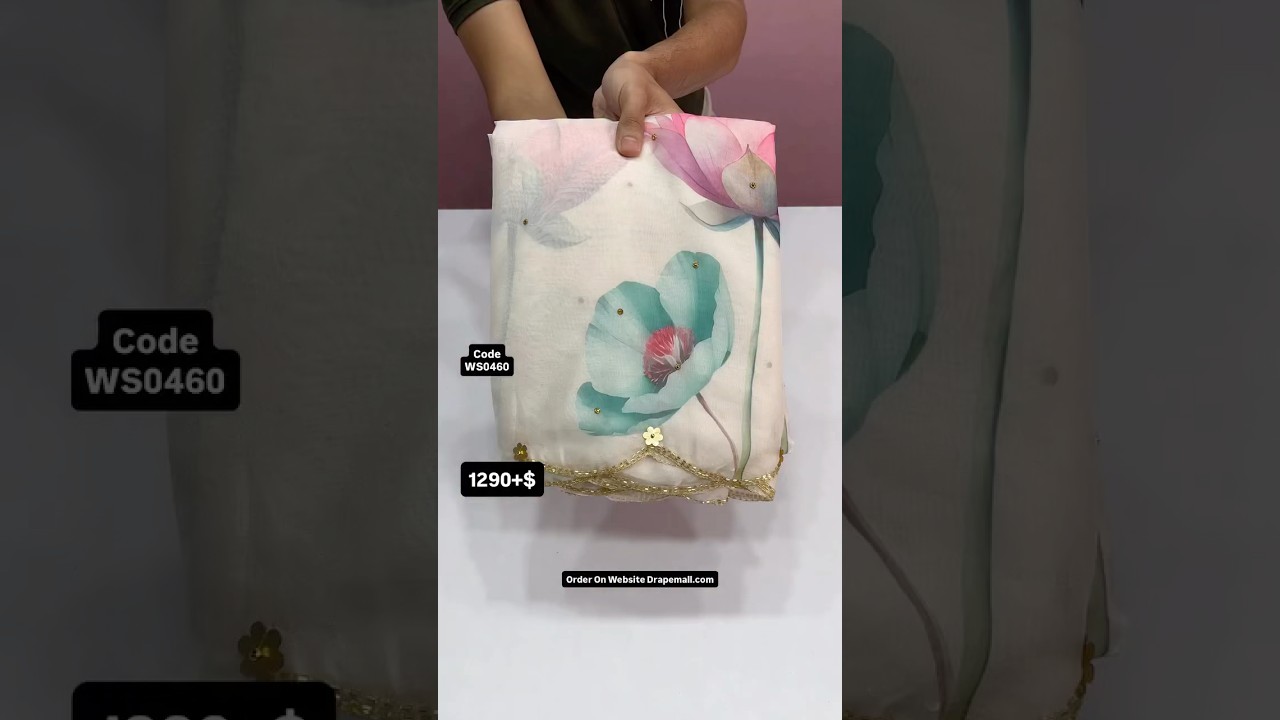 Цифровая печать на органзе с цветочным принтом и ручная работа, изысканное дизайнерское сари 