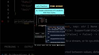Python Dictionary Practice 🐍 | " Create a dictionary of 3 students with their marks". #Python Nested Dictionaries In Python Tutorial Shorts Python Tutorials Trending