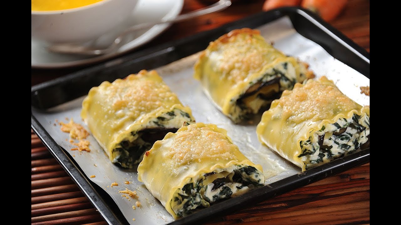 Lasaña de ricota, espinaca y berenjena