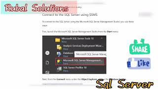 Chapter 3 Connect to SQL SERVER using SSMS #rubalsolutions #sqlserver