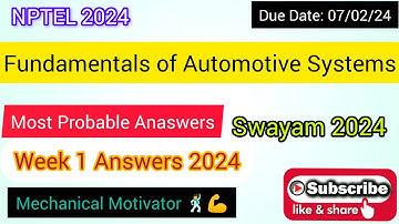Fundamentals of Automotive Systems | Week 1 Quiz | Assignment 1 Solution | NPTEL | SWAYAM 2024