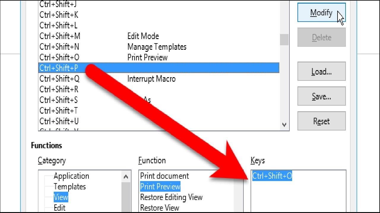 change keyboard shortcuts libreoffice