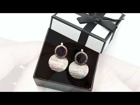 Срібні сережки підвіски з золотом БС1543 розмір 33х24 мм вставка авантюрин вага 9.42 г, видео 1