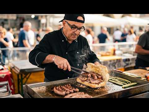 Italian Roast Pork and Sausages Big Sandwiches. Street Food Fair