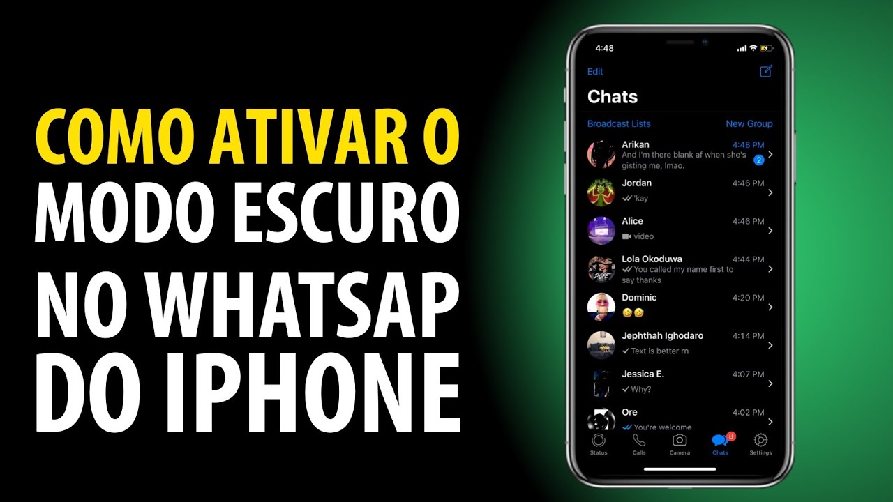 Como Ativar o MODO ESCURO no WHATSAPP do IPHONE - Passo a Passo! - YouTube