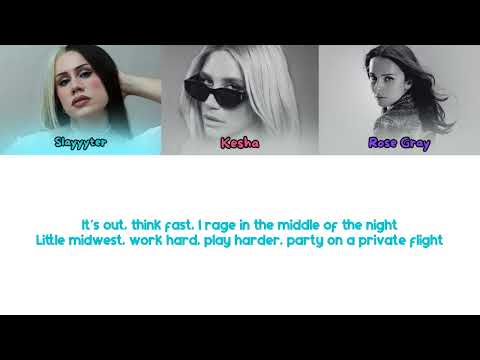 Kesha, Slayyyter, Rose Gray - ATTENTION! | Color Coded Lyrics (CLEAN)