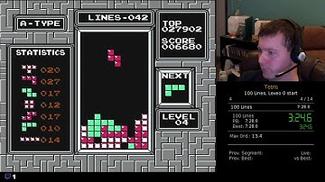 NES Tetris Speedrun - 100 Lines, Level 0 start