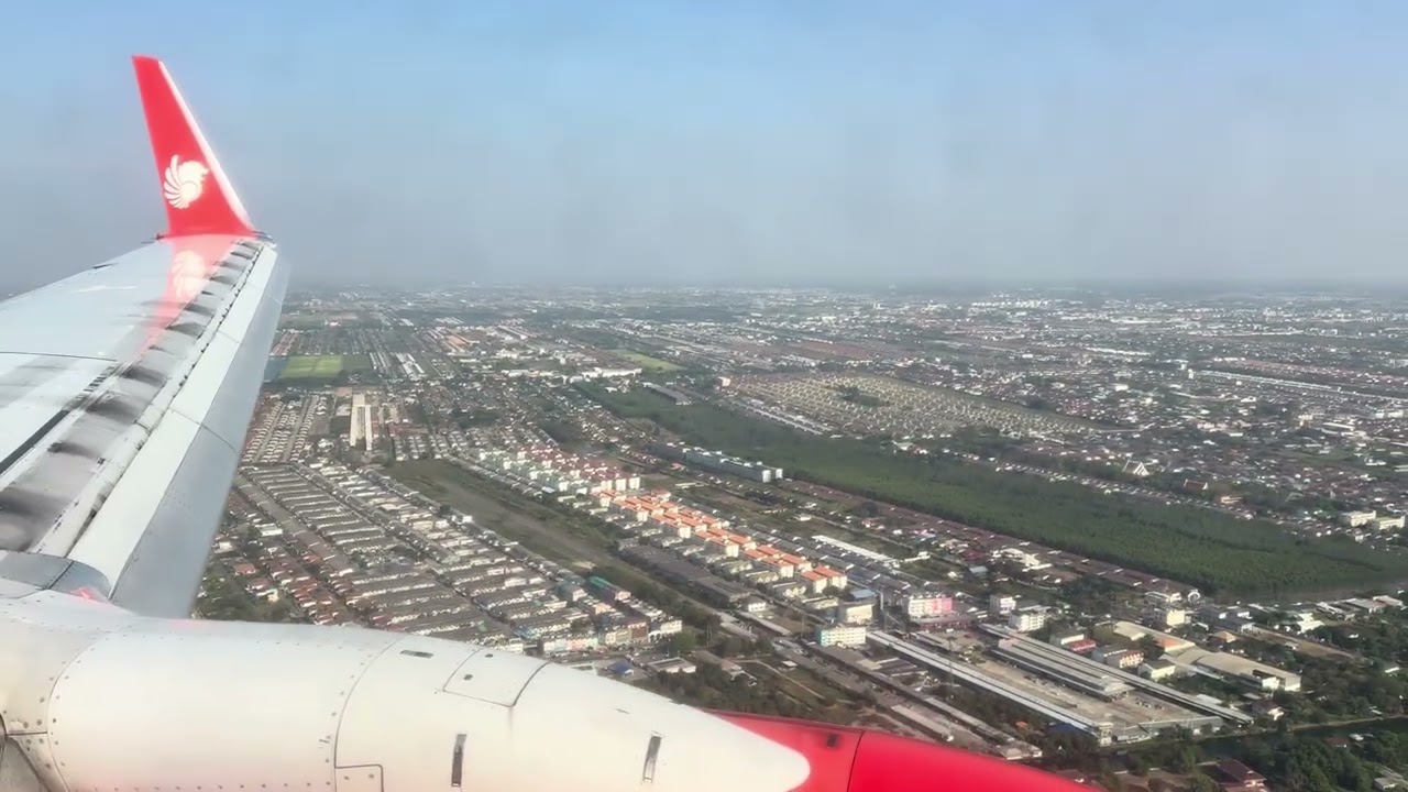 Thai Lion Air B737-800 full landing to Bangkok-Don Mueang Airport (DMK) from Hong Kong Airport (HKG)
