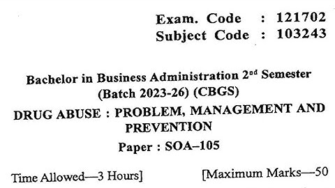 Gndu BBA 2nd Semester Drug Abuse Question Paper | Bba 2nd Semester Question Paper 2024