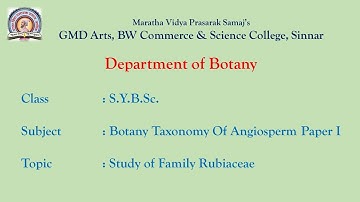 Sybsc Botany Taxonomy Of Angiosperm Paper I  Family Rubiaceae