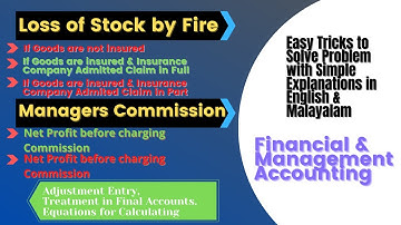 Loss of Stock by Fire, Managers Commission, Adjustment Entry, Treatment in Final Accounts, Example