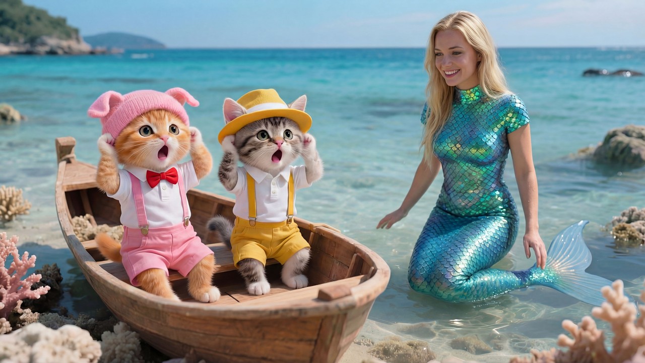 Two Cute Kittens Accidentally Meet a Mermaid at the Beach
