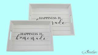 Stonebriar Rectangle Worn White Wooden "Happiness is Homemade" Serving Tray Set with Handles