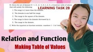 RELATION AND FUNCTION |WEEK 3-4 LEARNING TASK 2B PART 2| | LoveMATH TV