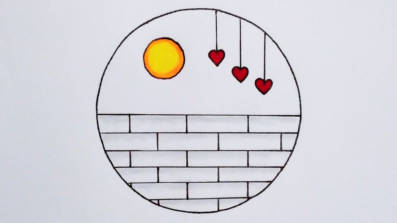 How to draw a circle scenery drawing|Easy step by step - YouTube