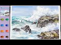 Landscape Watercolor - Wave Day (sketch &color mixing process) NAMIL ART