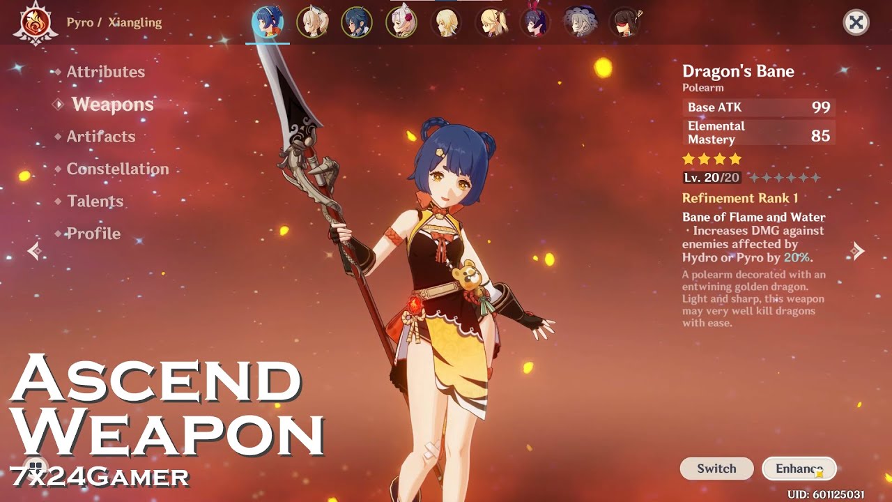 7X24Gamer How to Ascend Lv20 Polearm Dragon’s Bane Genshin Impact